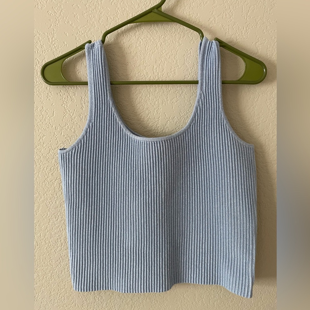 DKNY Blue Ribbed Crop Tank Top